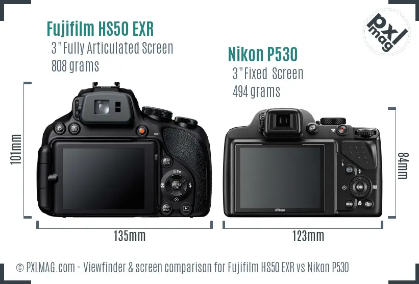Fujifilm HS50 EXR vs Nikon P530 Screen and Viewfinder comparison