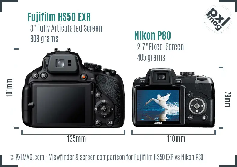 Fujifilm HS50 EXR vs Nikon P80 Screen and Viewfinder comparison