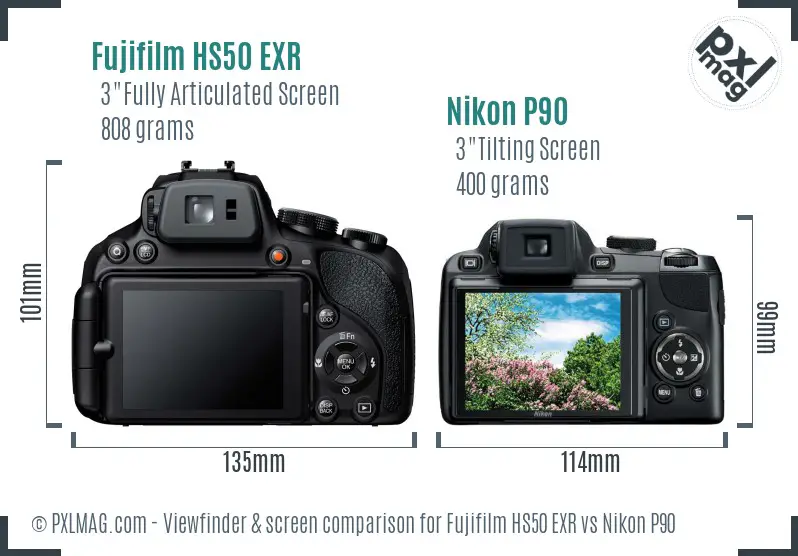 Fujifilm HS50 EXR vs Nikon P90 Screen and Viewfinder comparison