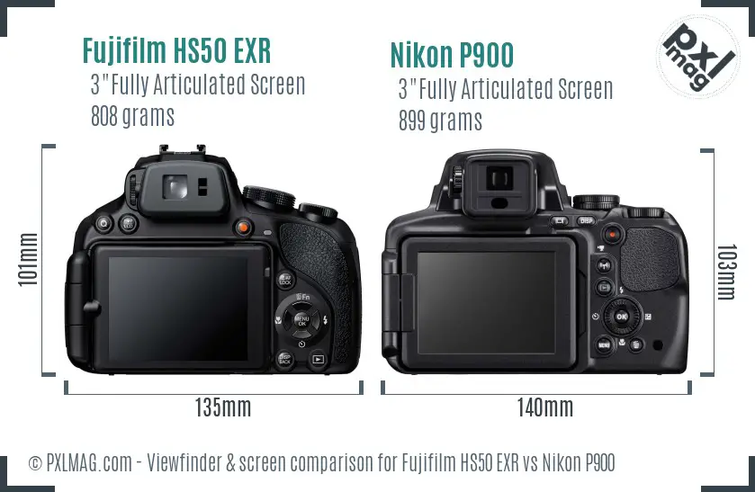 Fujifilm HS50 EXR vs Nikon P900 Screen and Viewfinder comparison