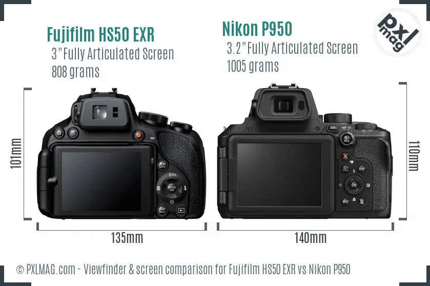 Fujifilm HS50 EXR vs Nikon P950 Screen and Viewfinder comparison