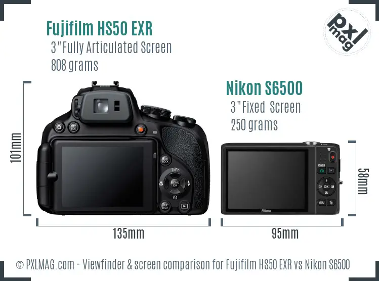 Fujifilm HS50 EXR vs Nikon S6500 Screen and Viewfinder comparison