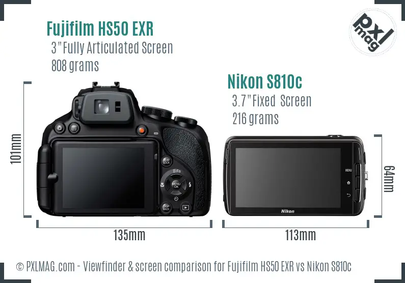 Fujifilm HS50 EXR vs Nikon S810c Screen and Viewfinder comparison Fujifilm HS50 EXR vs Nikon S810c Screen and Viewfinder comparison