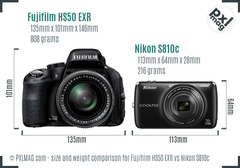 Fujifilm HS50 EXR vs Nikon S810c size comparison Fujifilm HS50 EXR vs Nikon S810c size comparison