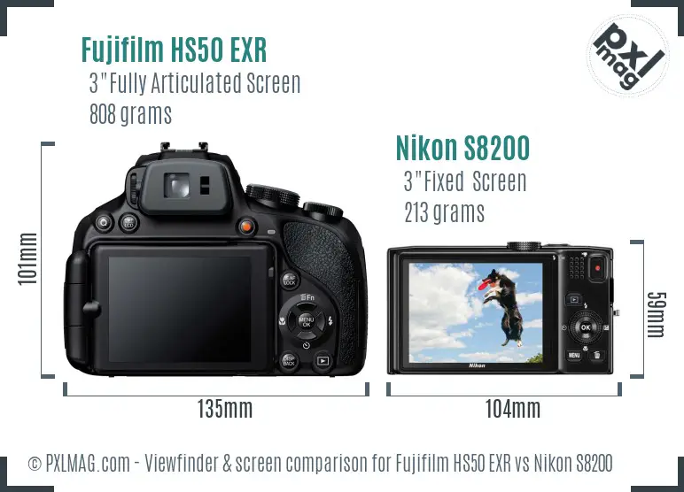 Fujifilm HS50 EXR vs Nikon S8200 Screen and Viewfinder comparison