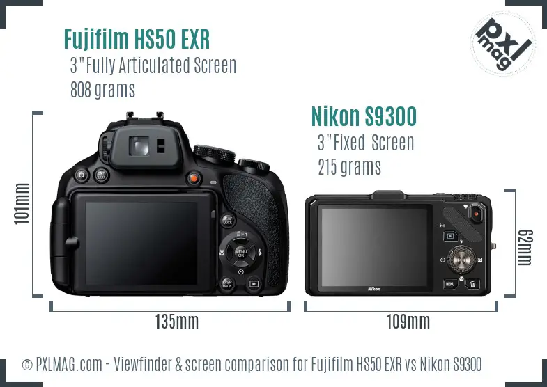 Fujifilm HS50 EXR vs Nikon S9300 Screen and Viewfinder comparison