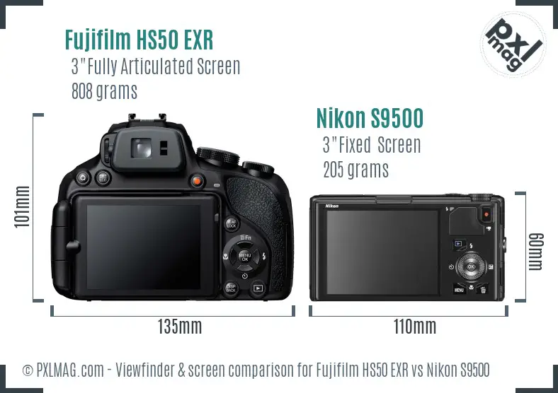 Fujifilm HS50 EXR vs Nikon S9500 Screen and Viewfinder comparison