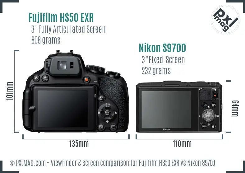 Fujifilm HS50 EXR vs Nikon S9700 Screen and Viewfinder comparison