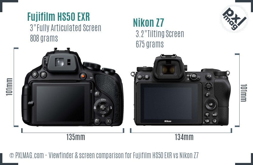 Fujifilm HS50 EXR vs Nikon Z7 Screen and Viewfinder comparison