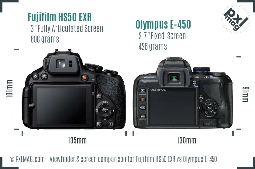 Fujifilm HS50 EXR vs Olympus E-450 Screen and Viewfinder comparison