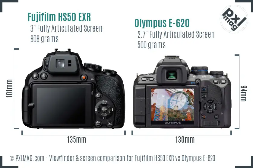 Fujifilm HS50 EXR vs Olympus E-620 Screen and Viewfinder comparison