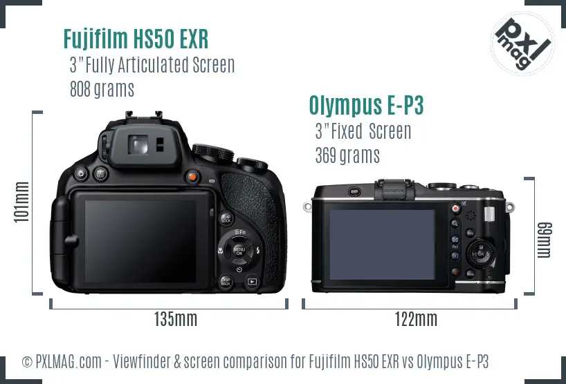 Fujifilm HS50 EXR vs Olympus E-P3 Screen and Viewfinder comparison
