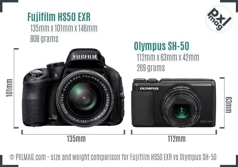 Fujifilm HS50 EXR vs Olympus SH-50 size comparison
