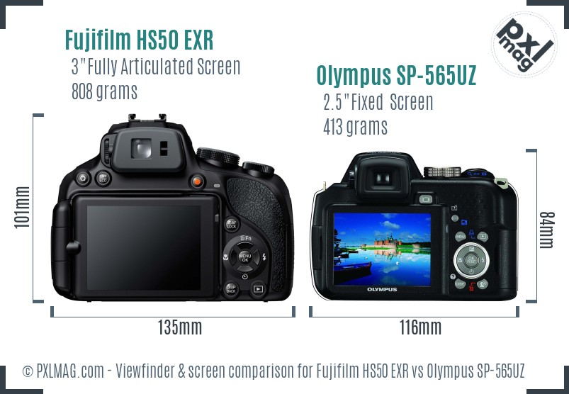 Fujifilm HS50 EXR vs Olympus SP-565UZ Screen and Viewfinder comparison