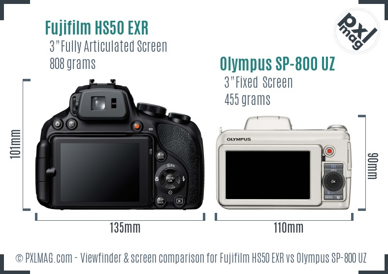 Fujifilm HS50 EXR vs Olympus SP-800 UZ Screen and Viewfinder comparison