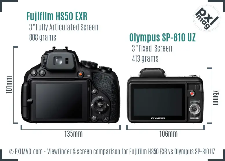 Fujifilm HS50 EXR vs Olympus SP-810 UZ Screen and Viewfinder comparison