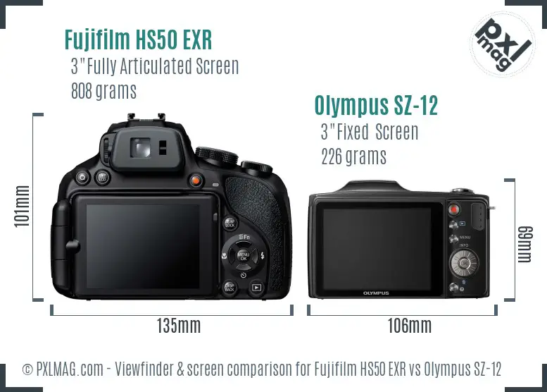 Fujifilm HS50 EXR vs Olympus SZ-12 Screen and Viewfinder comparison