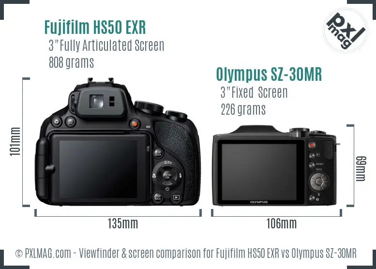 Fujifilm HS50 EXR vs Olympus SZ-30MR Screen and Viewfinder comparison