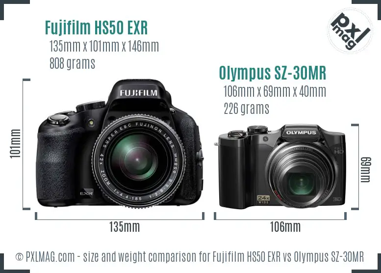 Fujifilm HS50 EXR vs Olympus SZ-30MR size comparison