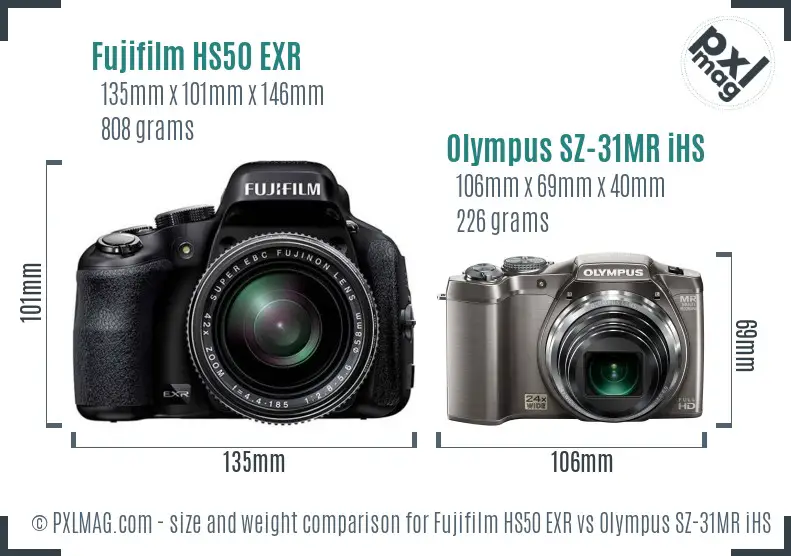 Fujifilm HS50 EXR vs Olympus SZ-31MR iHS size comparison