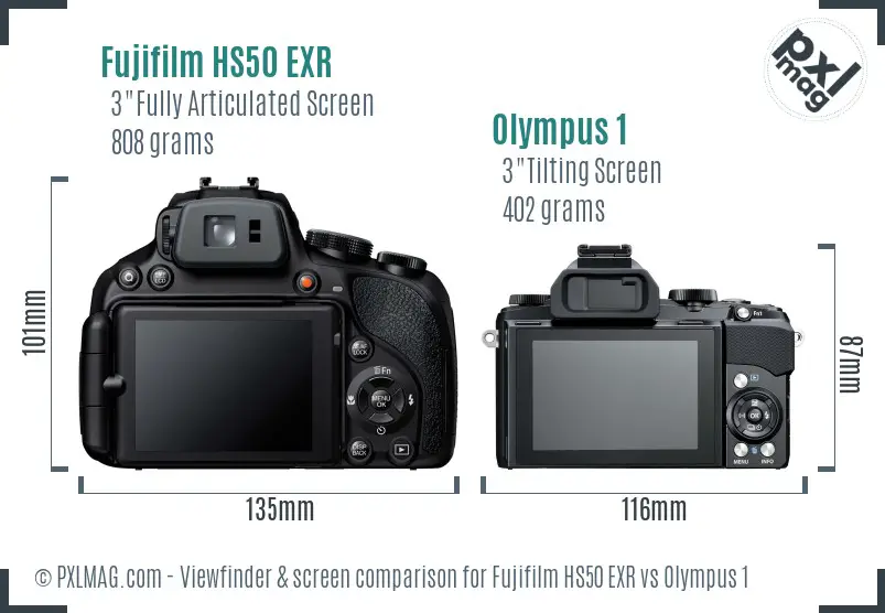 Fujifilm HS50 EXR vs Olympus 1 Screen and Viewfinder comparison