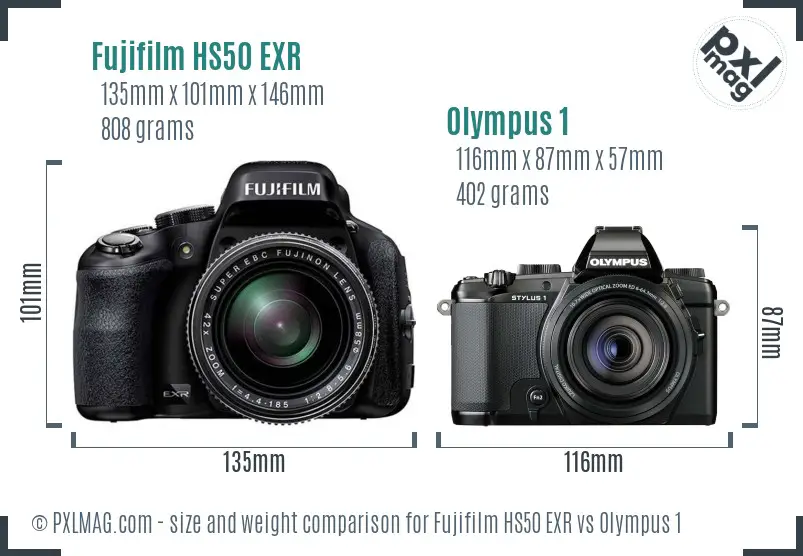 Fujifilm HS50 EXR vs Olympus 1 size comparison