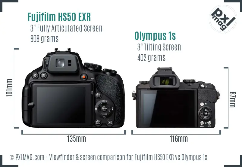 Fujifilm HS50 EXR vs Olympus 1s Screen and Viewfinder comparison