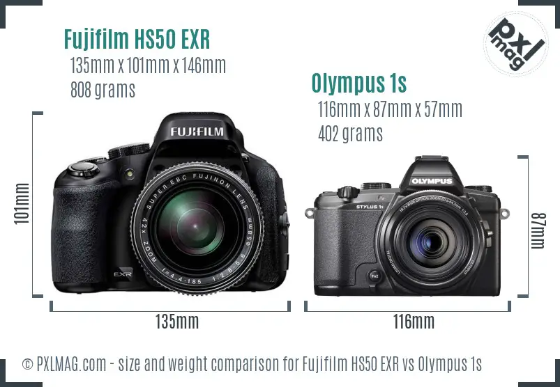 Fujifilm HS50 EXR vs Olympus 1s size comparison