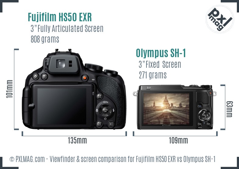Fujifilm HS50 EXR vs Olympus SH-1 Screen and Viewfinder comparison