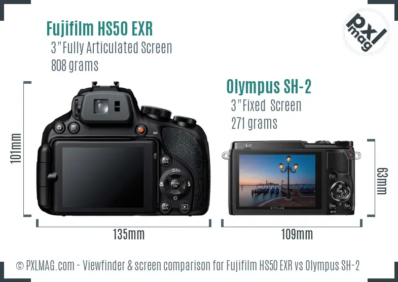 Fujifilm HS50 EXR vs Olympus SH-2 Screen and Viewfinder comparison