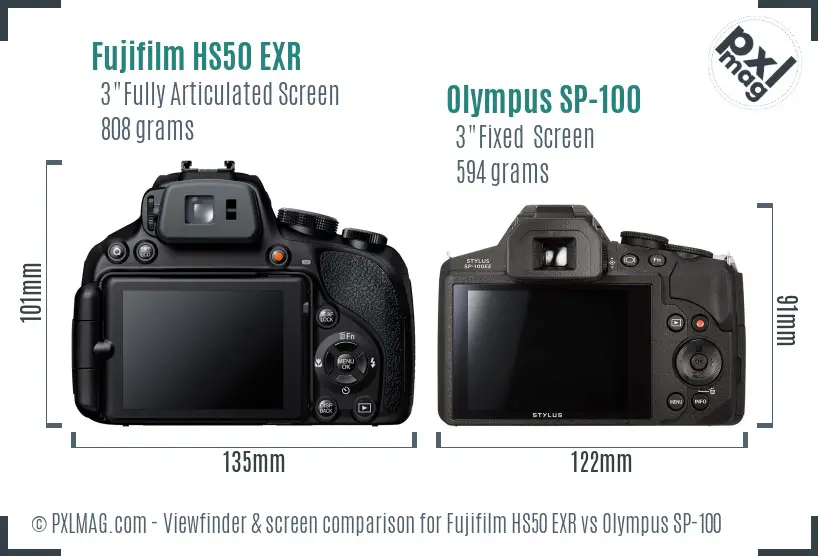 Fujifilm HS50 EXR vs Olympus SP-100 Screen and Viewfinder comparison