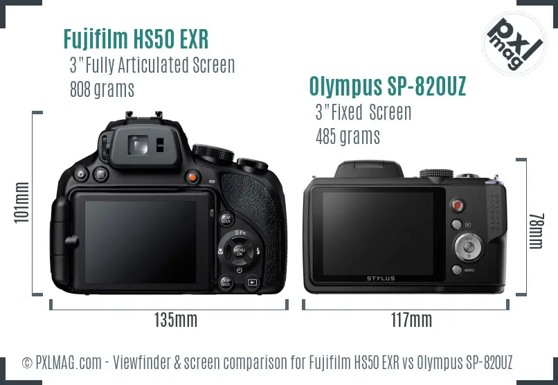 Fujifilm HS50 EXR vs Olympus SP-820UZ Screen and Viewfinder comparison Fujifilm HS50 EXR vs Olympus SP-820UZ Screen and Viewfinder comparison