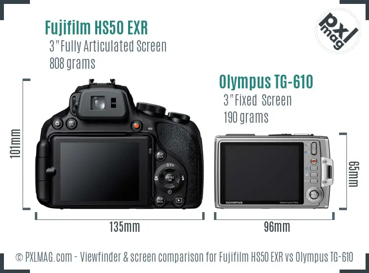 Fujifilm HS50 EXR vs Olympus TG-610 Screen and Viewfinder comparison