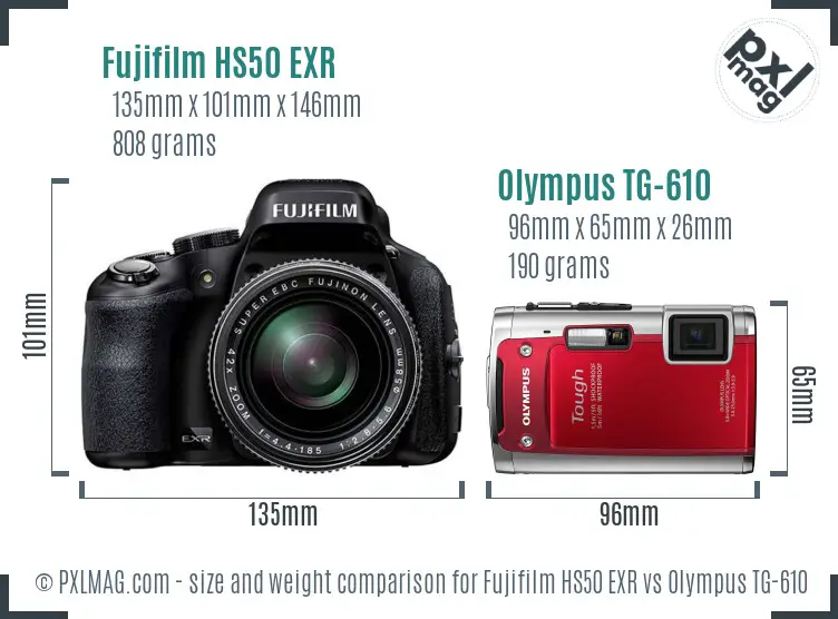 Fujifilm HS50 EXR vs Olympus TG-610 size comparison