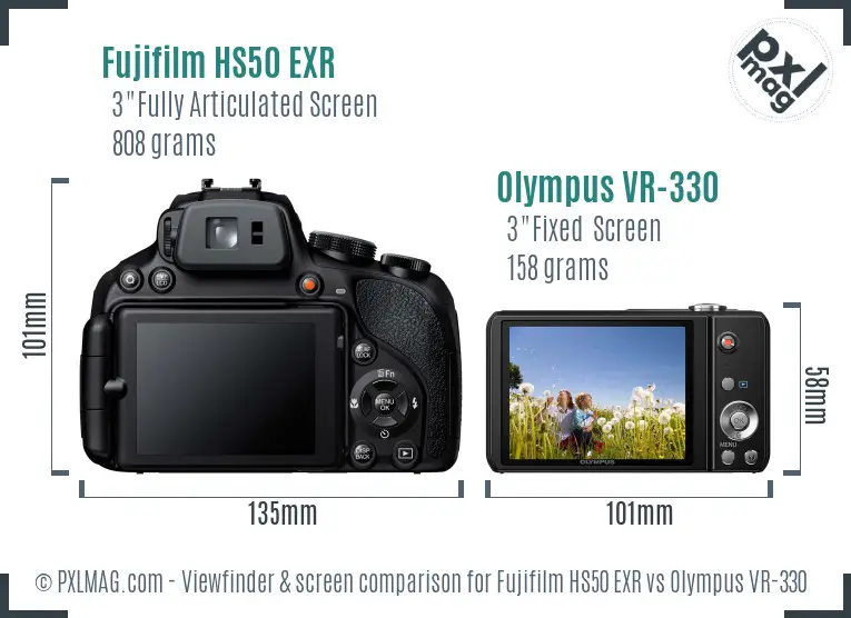 Fujifilm HS50 EXR vs Olympus VR-330 Screen and Viewfinder comparison Fujifilm HS50 EXR vs Olympus VR-330 Screen and Viewfinder comparison