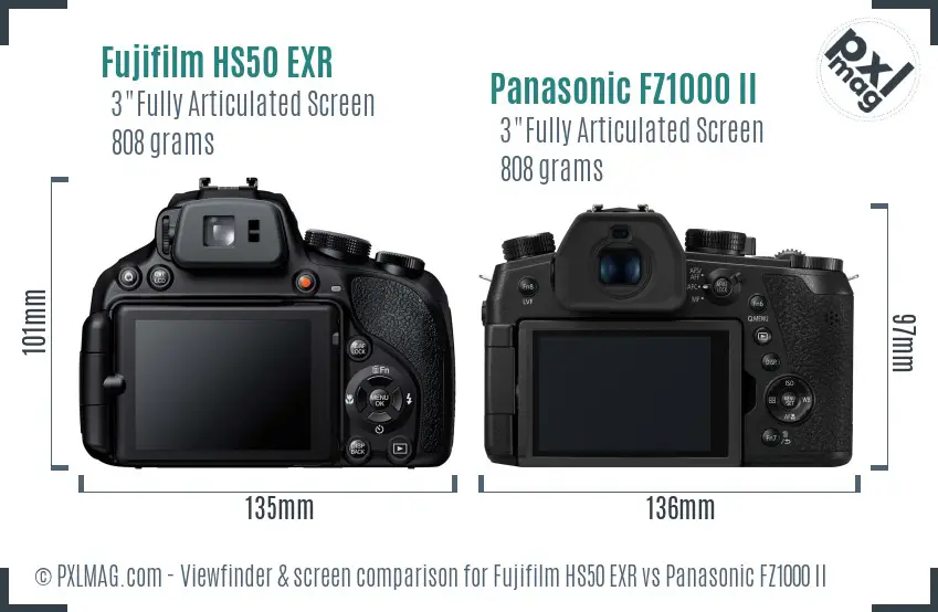 Fujifilm HS50 EXR vs Panasonic FZ1000 II Screen and Viewfinder comparison