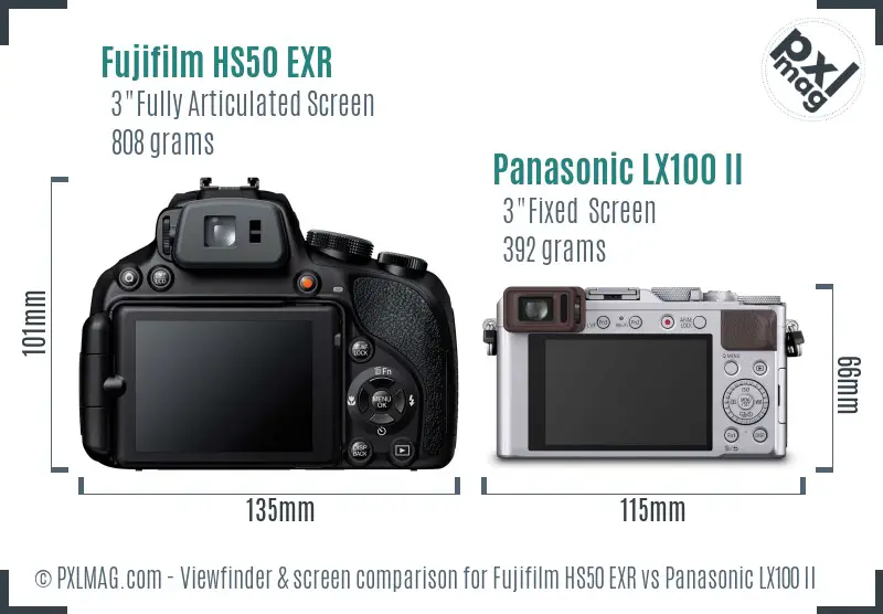 Fujifilm HS50 EXR vs Panasonic LX100 II Screen and Viewfinder comparison