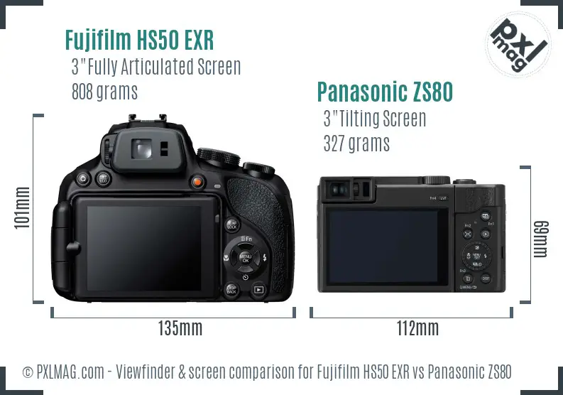 Fujifilm HS50 EXR vs Panasonic ZS80 Screen and Viewfinder comparison