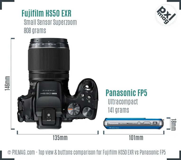 Fujifilm HS50 EXR vs Panasonic FP5 top view buttons comparison