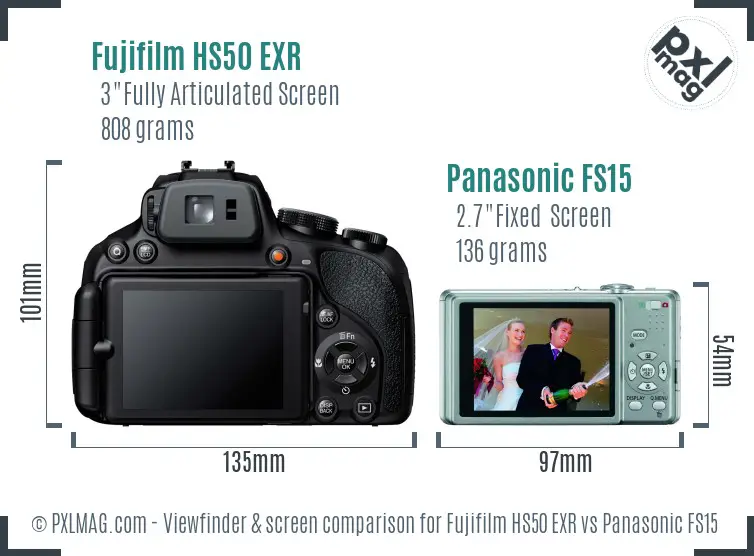Fujifilm HS50 EXR vs Panasonic FS15 Screen and Viewfinder comparison