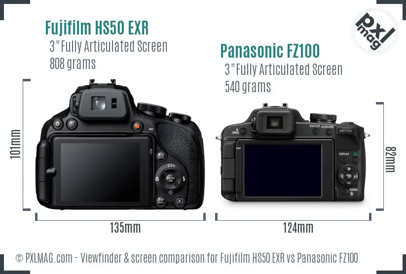 Fujifilm HS50 EXR vs Panasonic FZ100 Screen and Viewfinder comparison