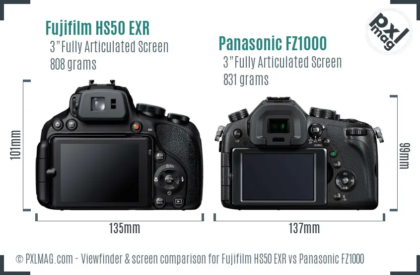 Fujifilm HS50 EXR vs Panasonic FZ1000 Screen and Viewfinder comparison