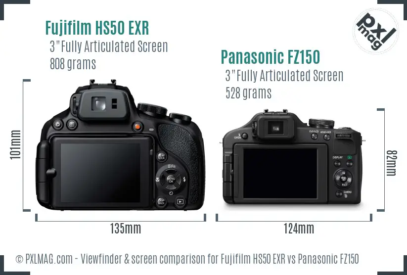Fujifilm HS50 EXR vs Panasonic FZ150 Screen and Viewfinder comparison