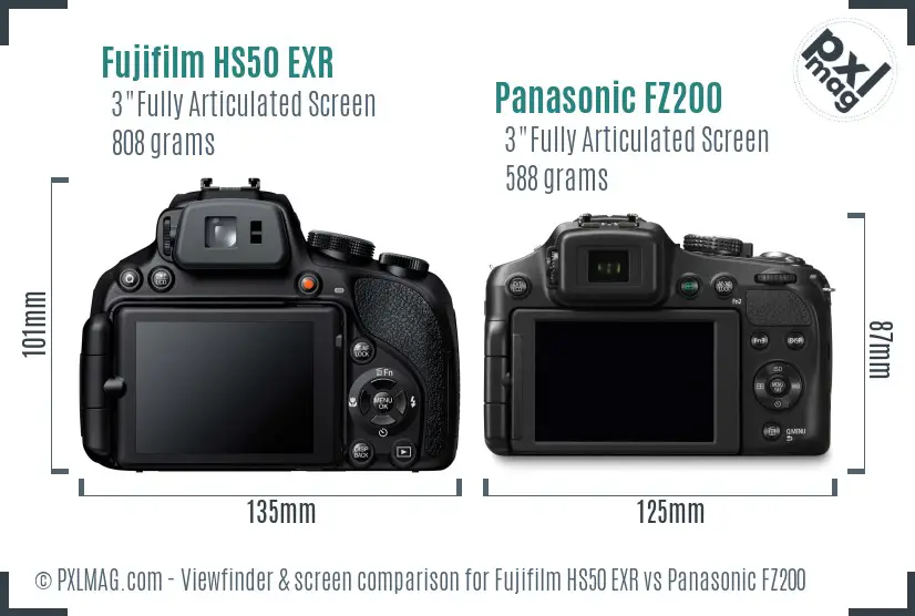 Fujifilm HS50 EXR vs Panasonic FZ200 Screen and Viewfinder comparison