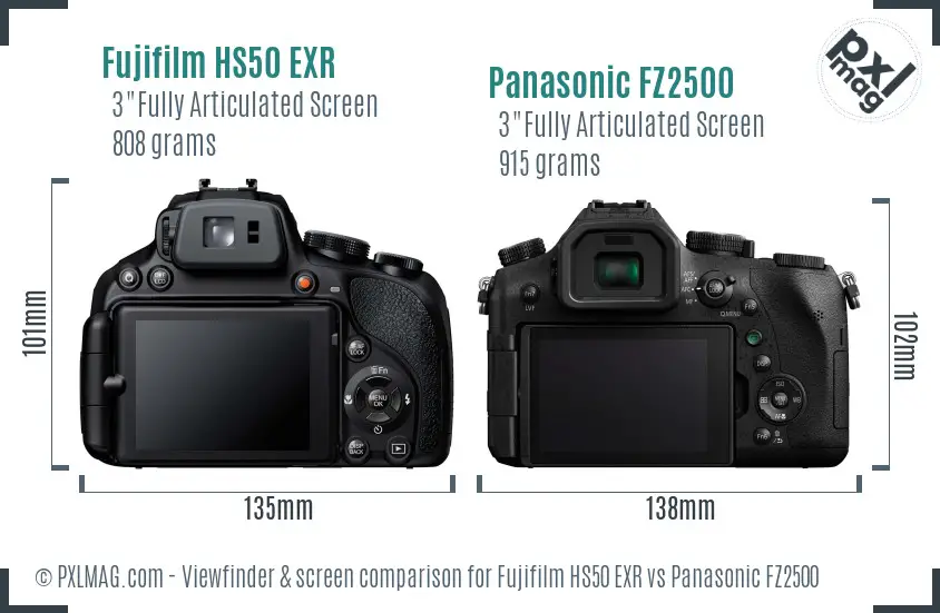 Fujifilm HS50 EXR vs Panasonic FZ2500 Screen and Viewfinder comparison
