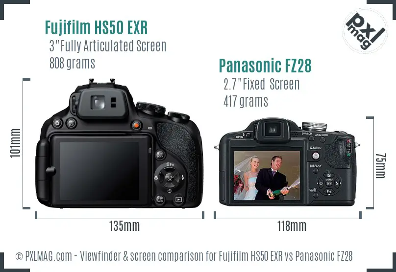 Fujifilm HS50 EXR vs Panasonic FZ28 Screen and Viewfinder comparison