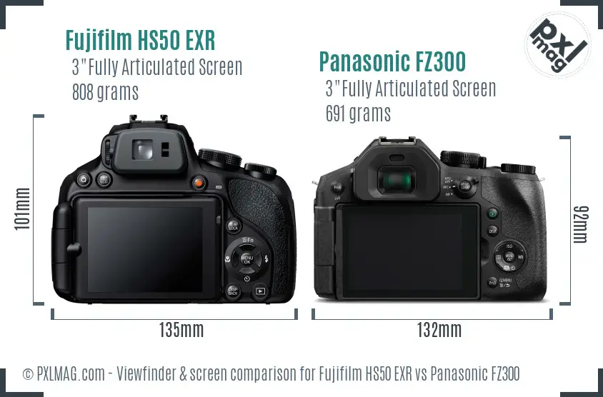 Fujifilm HS50 EXR vs Panasonic FZ300 Screen and Viewfinder comparison