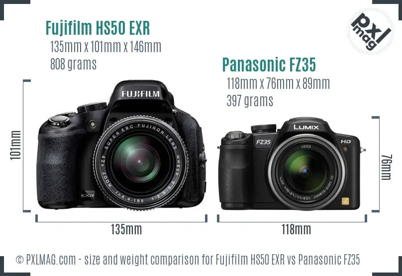 Fujifilm HS50 EXR vs Panasonic FZ35 size comparison
