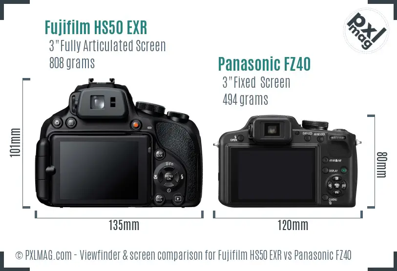 Fujifilm HS50 EXR vs Panasonic FZ40 Screen and Viewfinder comparison