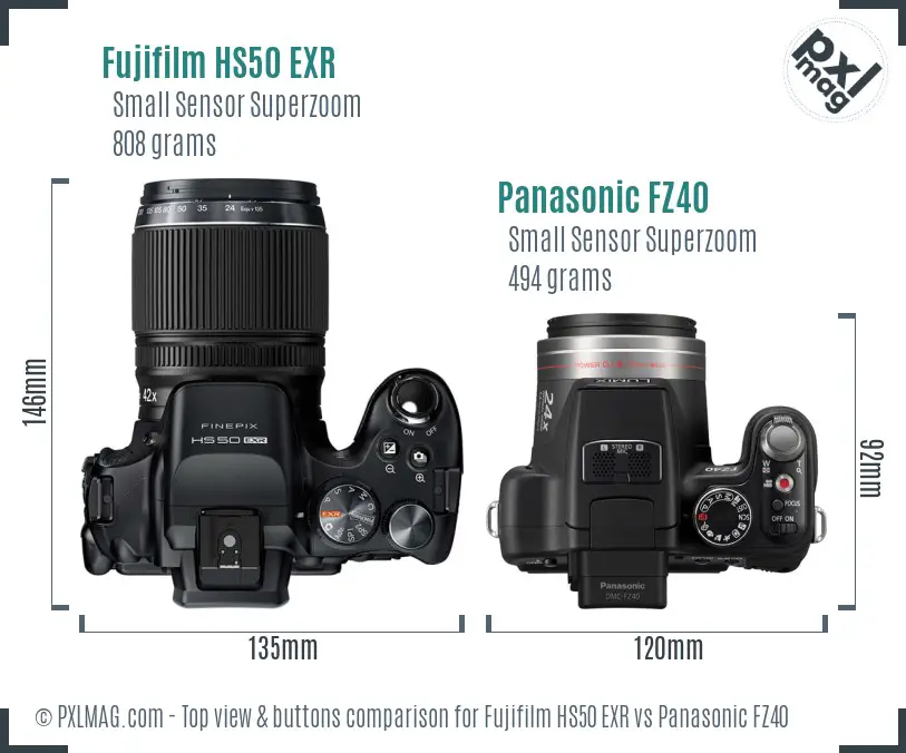 Fujifilm HS50 EXR vs Panasonic FZ40 top view buttons comparison